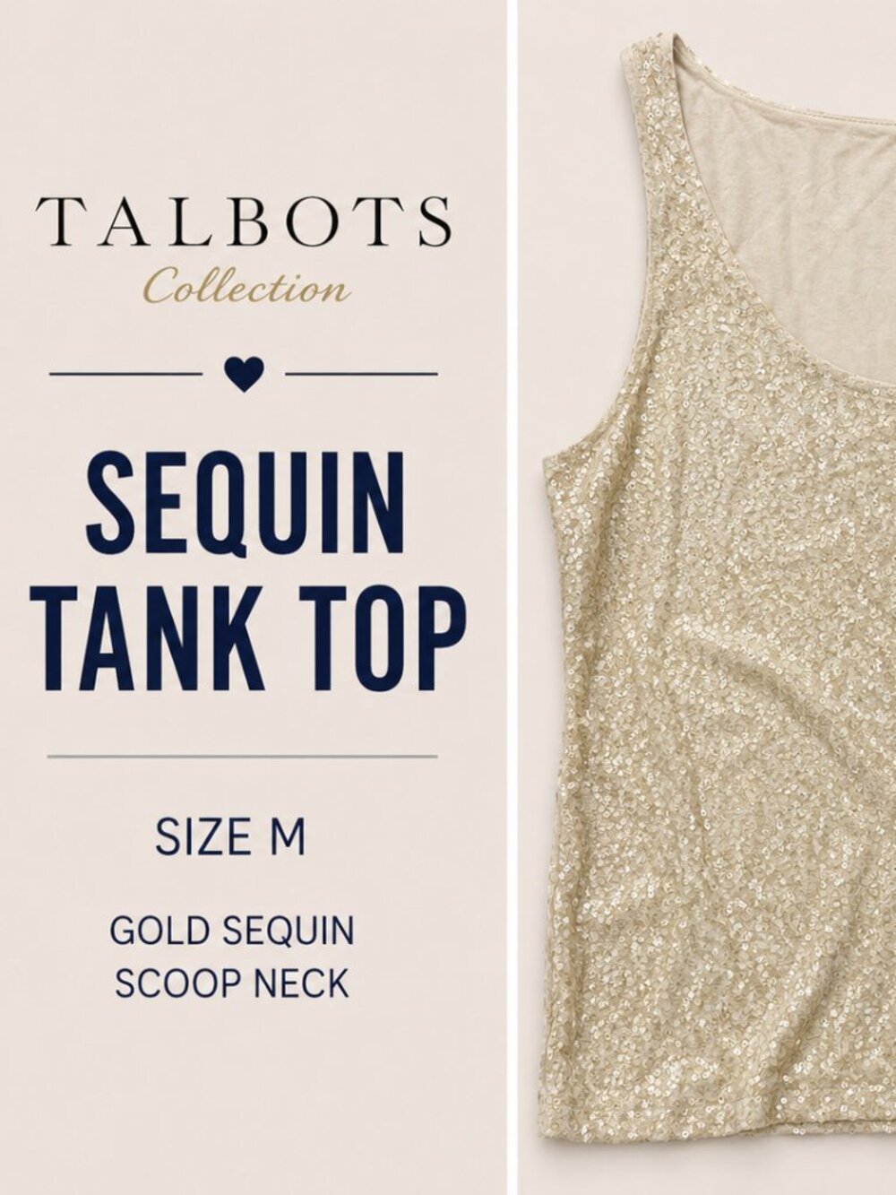 Talbots Gold Sequin Tank Top NWT Sleeveless Scoop Neck Size Medium